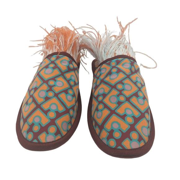 La Double J Boudoir Slipper Puzzle Bordeaux Faille Ostrich Feather Mule Small - Picture 2 of 15